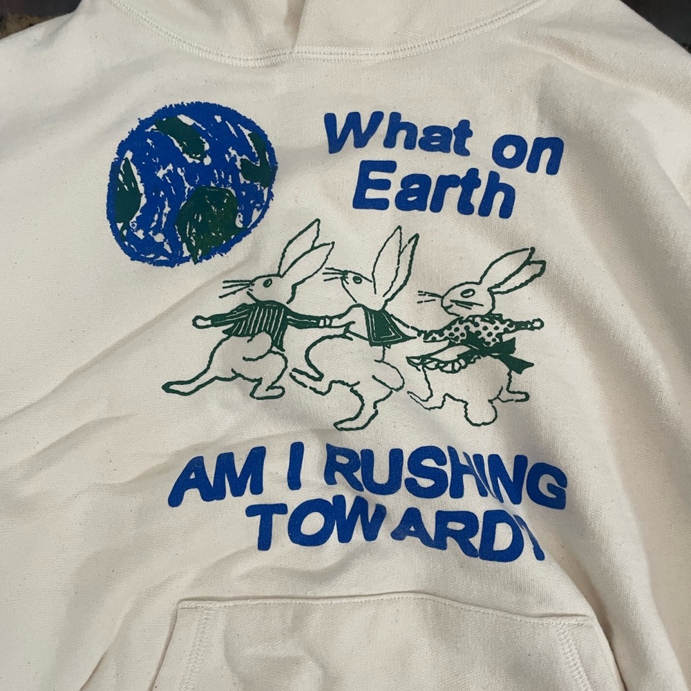 Free People Cream Hoodie with Blue Graphic - Picture 3 of 8